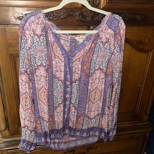 Lucky Brand Blue and Purple Relaxed Buttoned Blouse